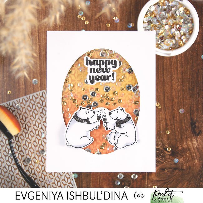 A Polar Bear Winter Celebration scene card - Picket Fence Studios