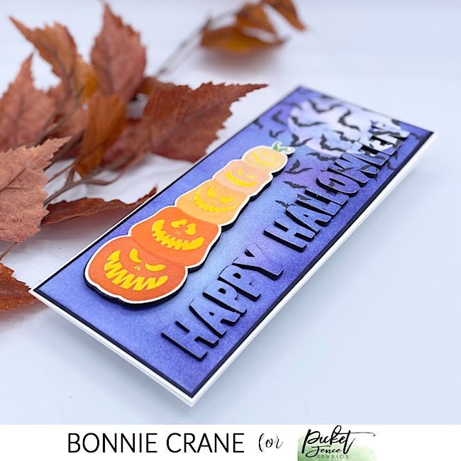 An Eclipse Sentiment in a Spooky Background featuring Picket Fence Studios’ Happy Halloween Word Die - Picket Fence Studios