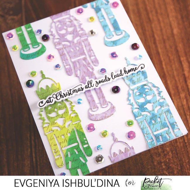 Clean and bright card with Tall Nutcracker Die - Picket Fence Studios