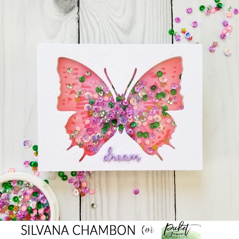 DREAM BUTTERFLY SHAKER CARD - Picket Fence Studios