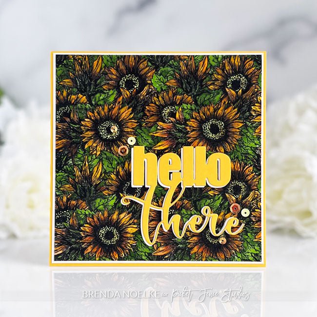 Hello There - Square Sunflower Card - Picket Fence Studios