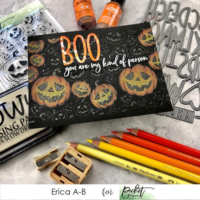 Jack O Lantern Coloured Pencils Card with Erica - Picket Fence Studios