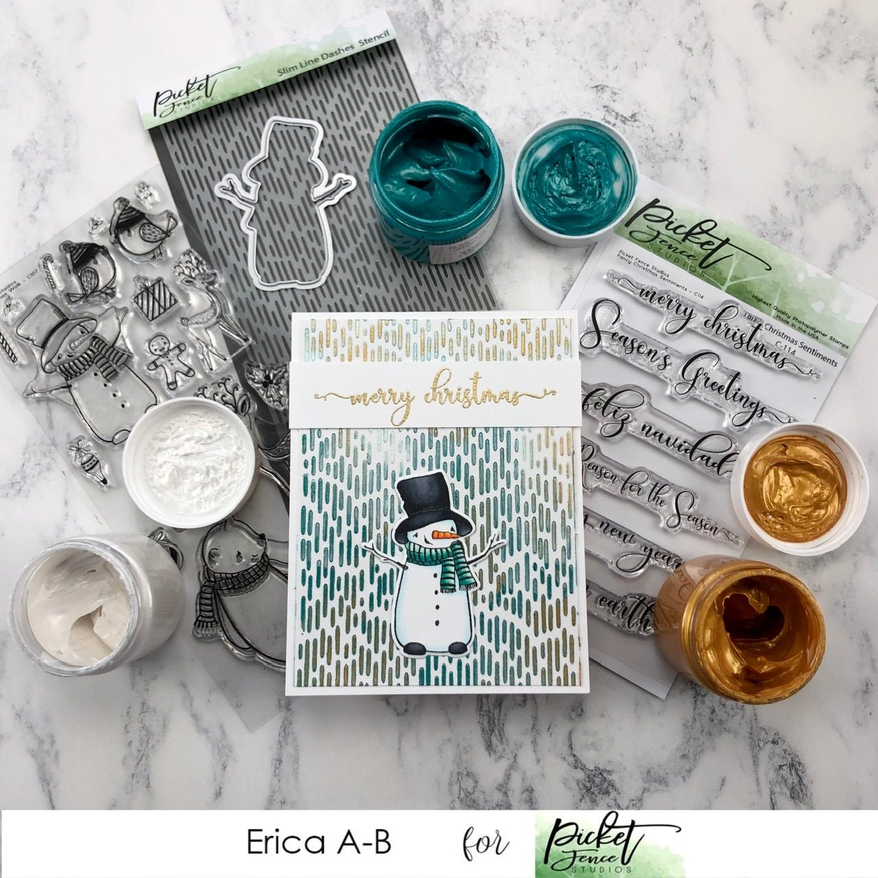 Quick Christmas Cards with Paper Glaze and Slim Line Stencil - Picket Fence Studios