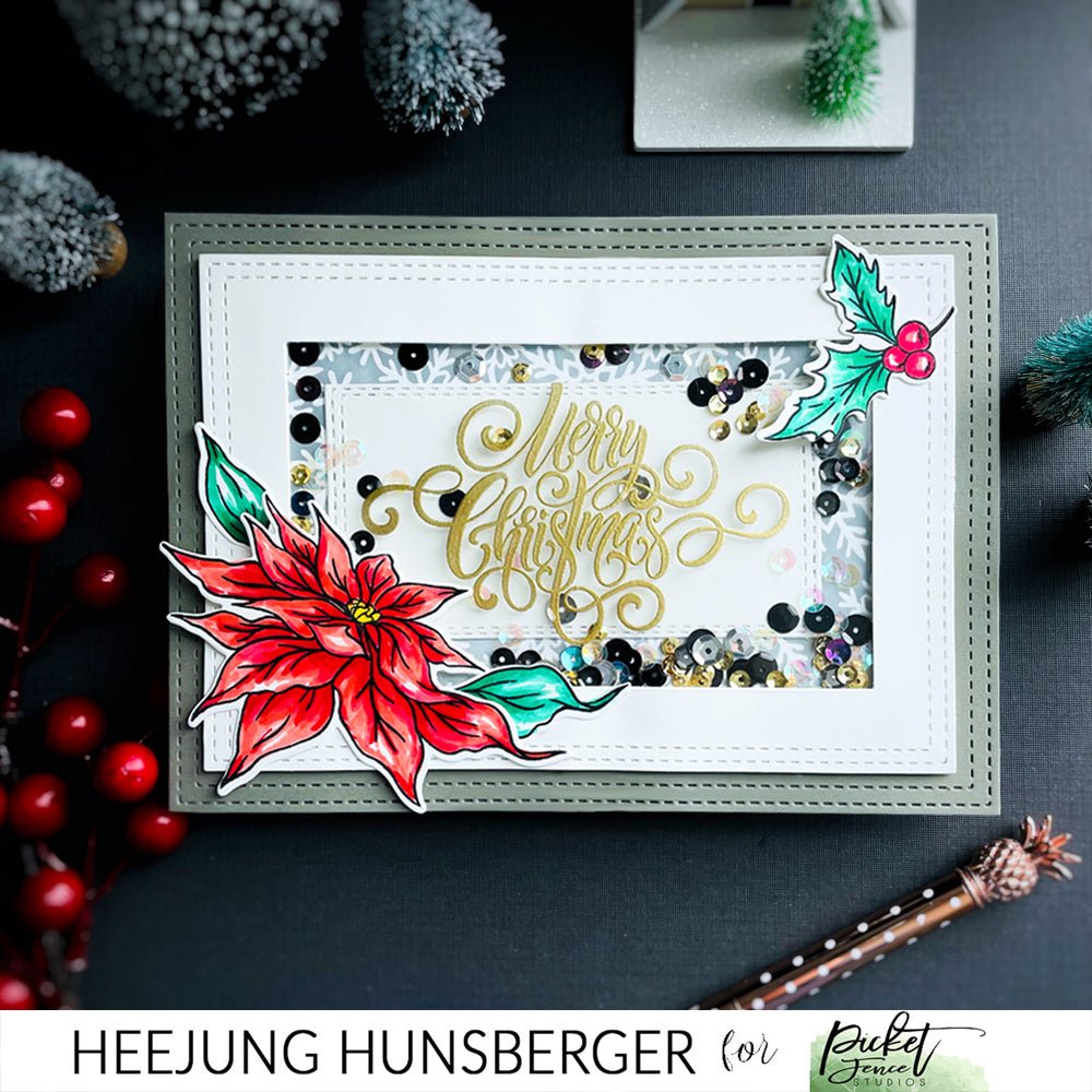 Seasonal Christmas Flower Shaker Card - Picket Fence Studios