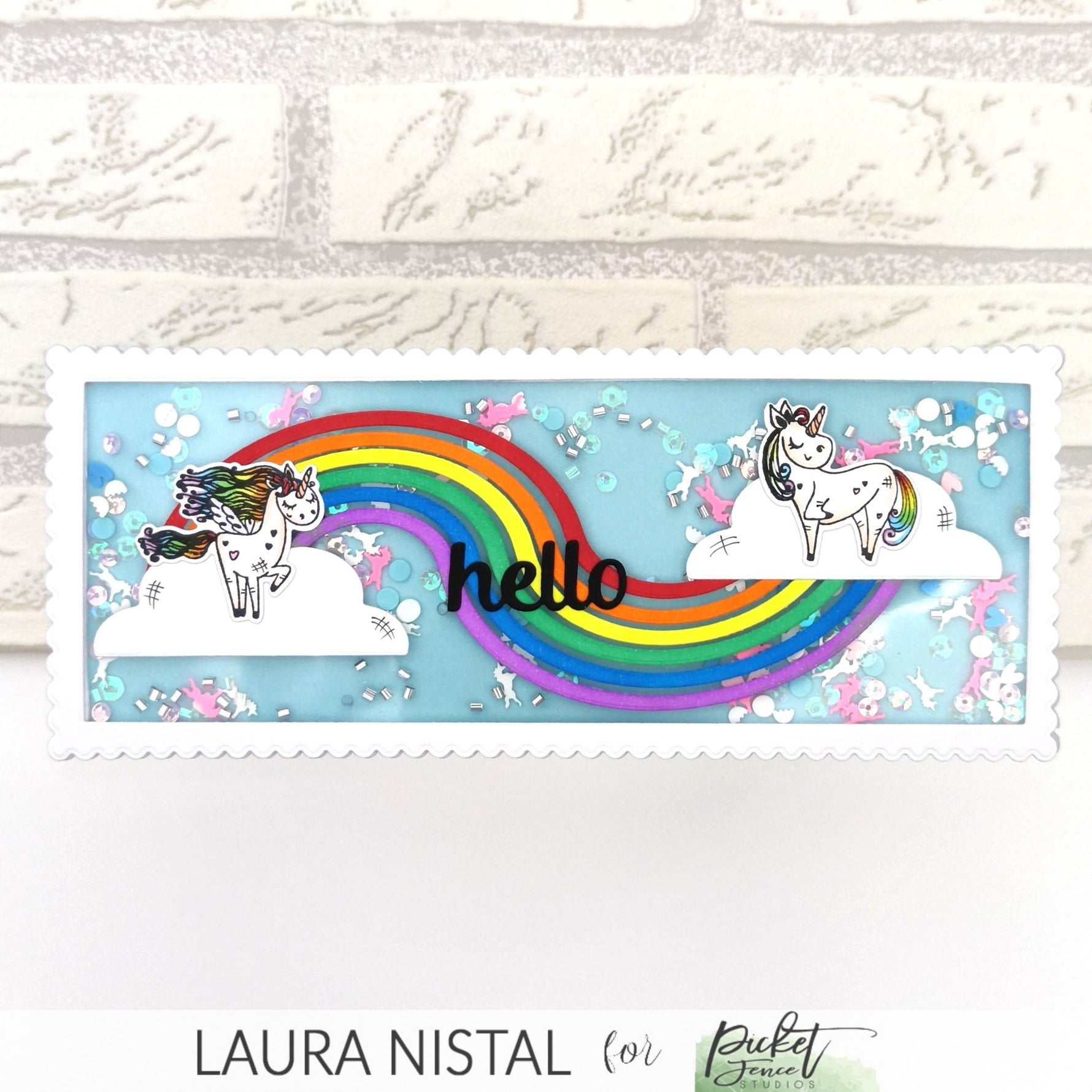 Slimline unicorn card by Laura - Picket Fence Studios