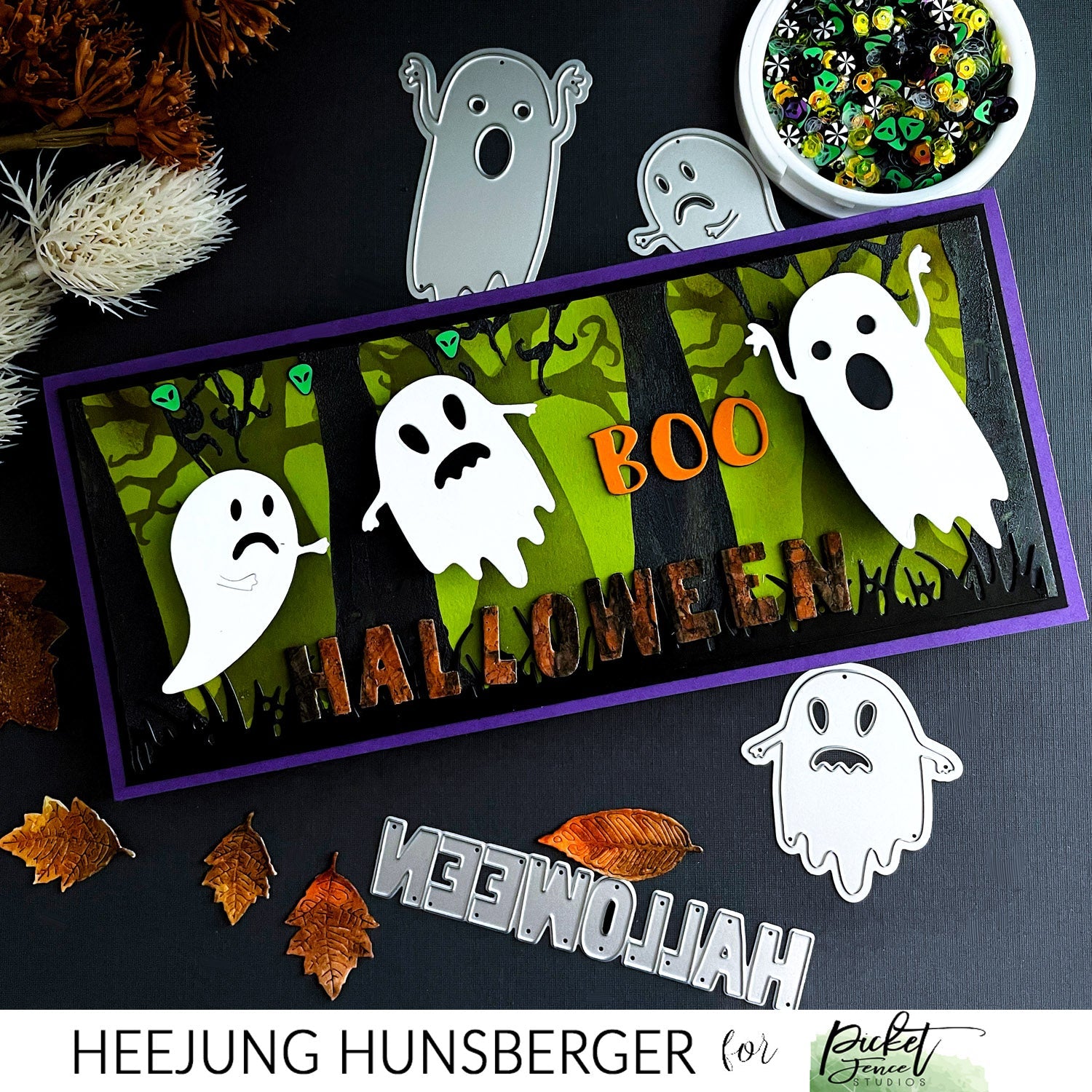 Wobble Ghostly Friends Halloween Card - Picket Fence Studios