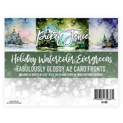 Fabulously Glossy A2 Card Fronts - Holiday Watercolor Evergreens