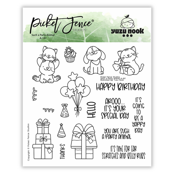 Happy Paws Stamp with Coordinating Die and Such a Party Animal Stamp and Coordinating Die (Yuzu Nook)