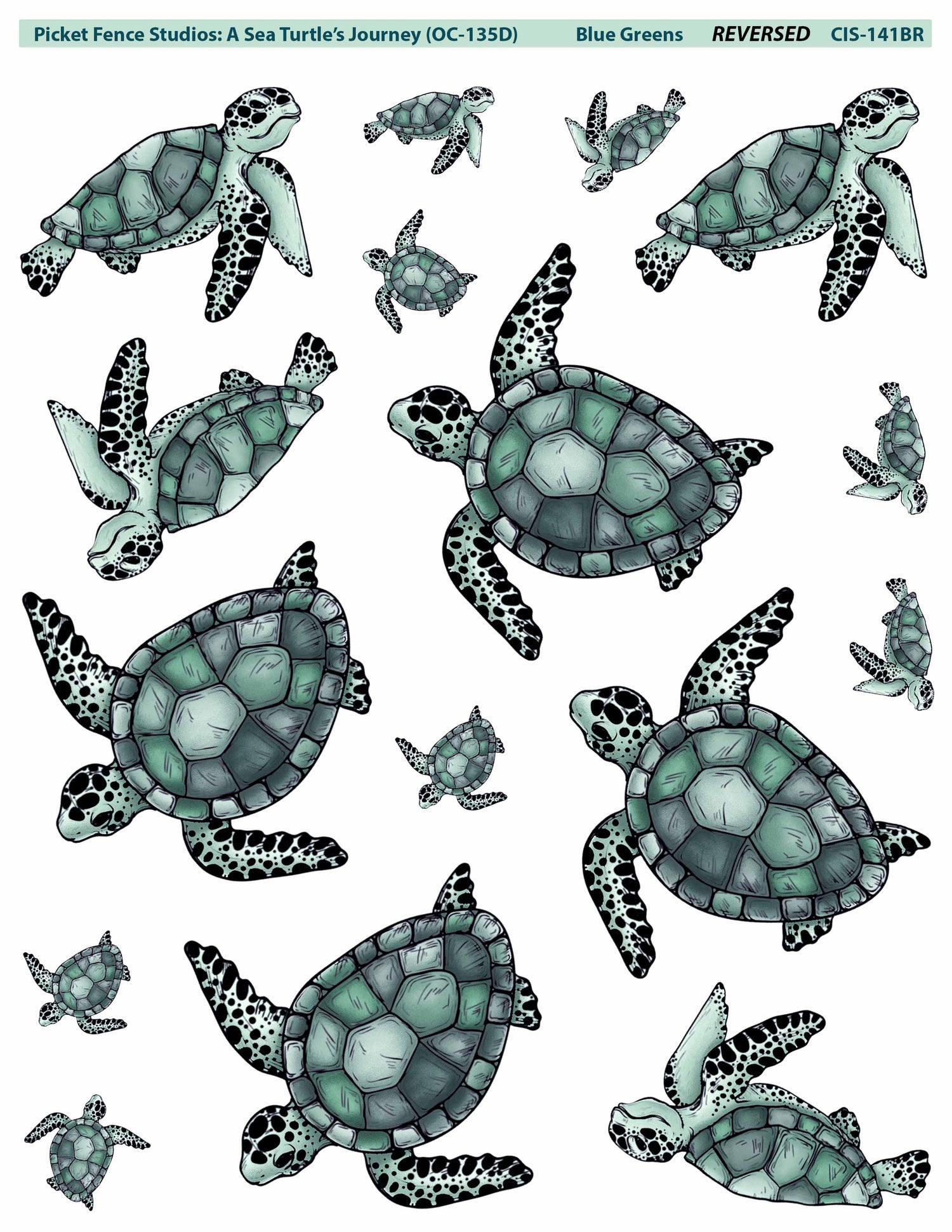 Colored Image Sheet A Sea Turtle’s Journey B (Reversed Orientation-Blue/Greens)
