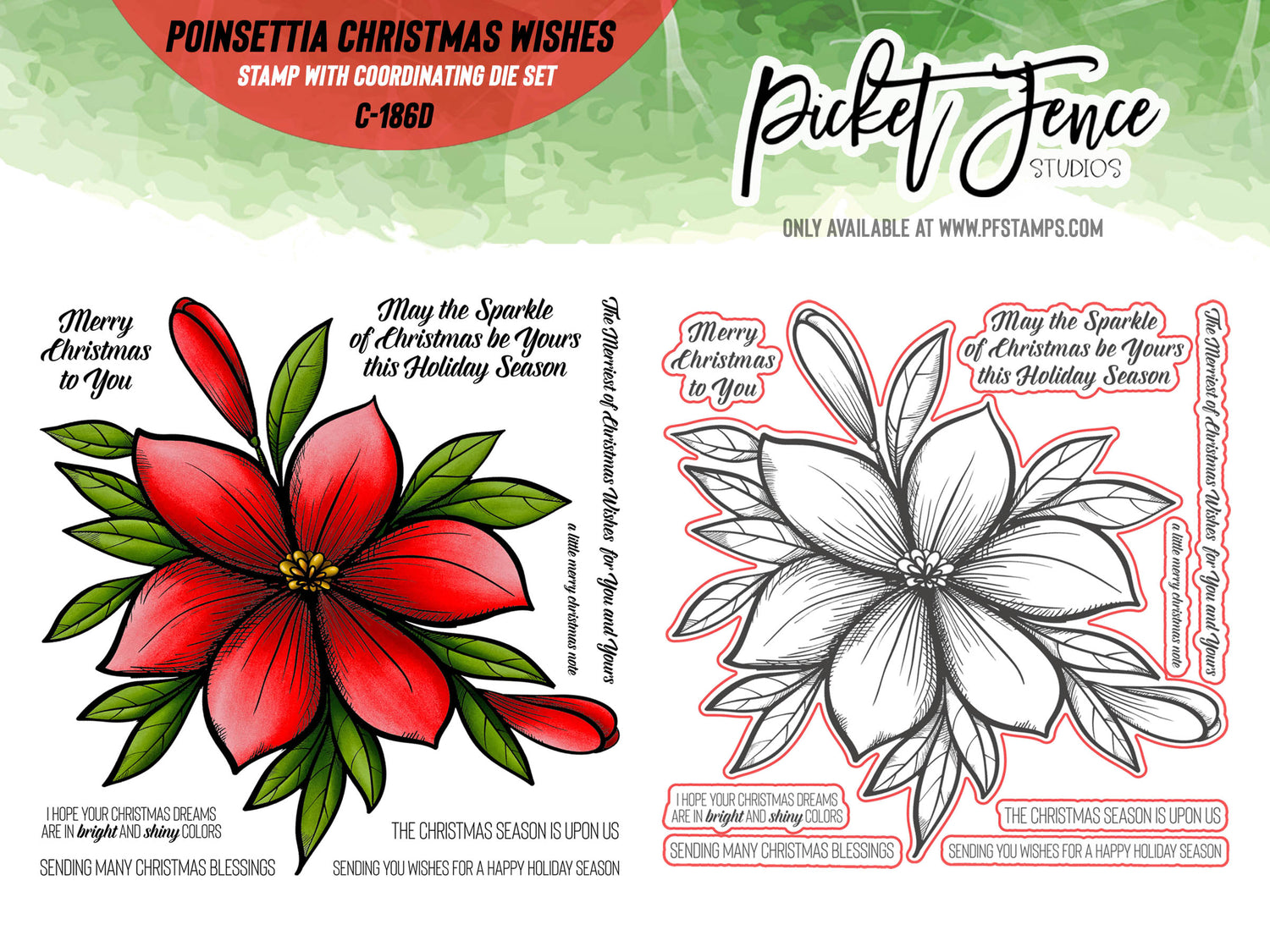 Poinsettia Christmas Wishes - Stamp with Coordinating Die Set
