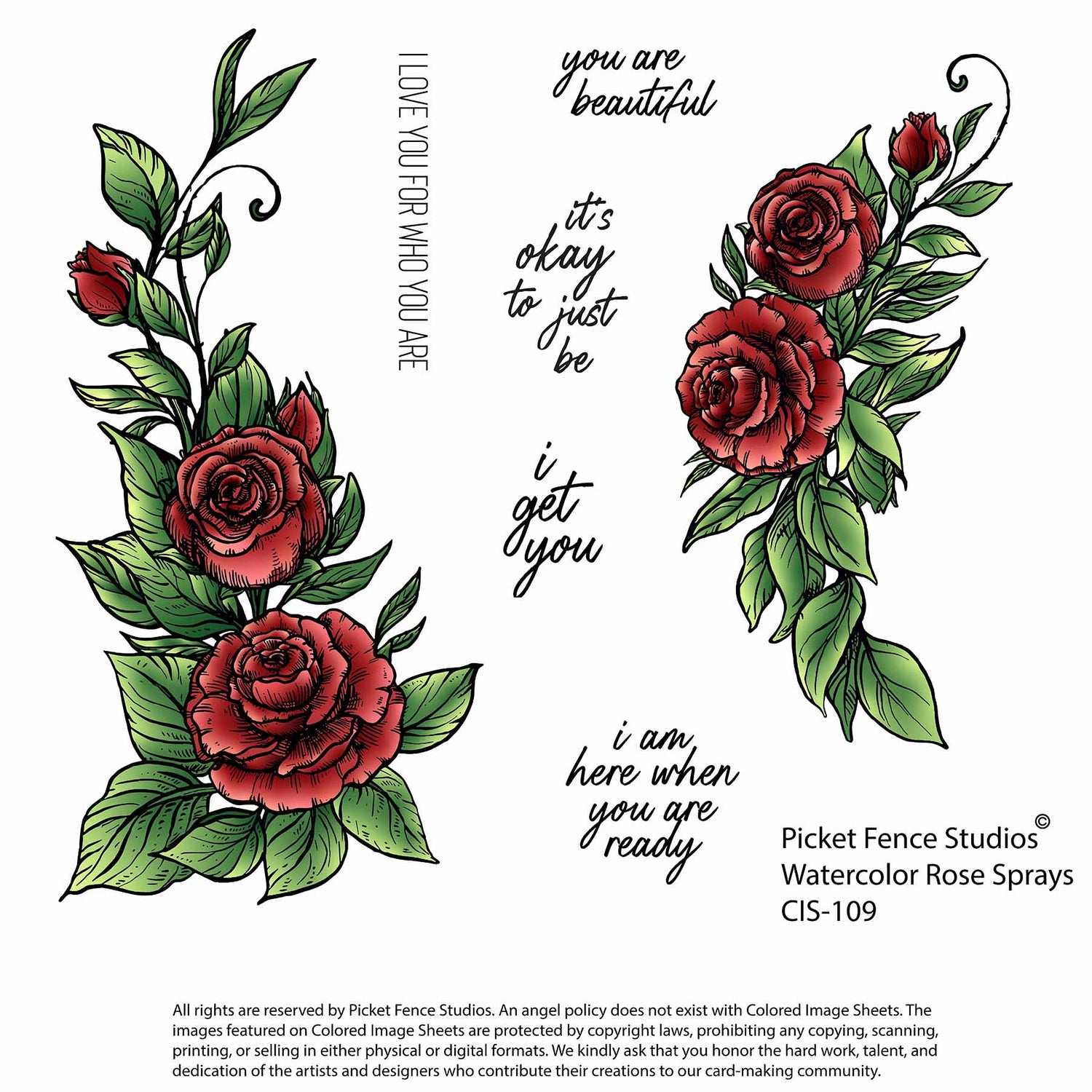 Colored Image Sheet - Watercolor Rose Sprays