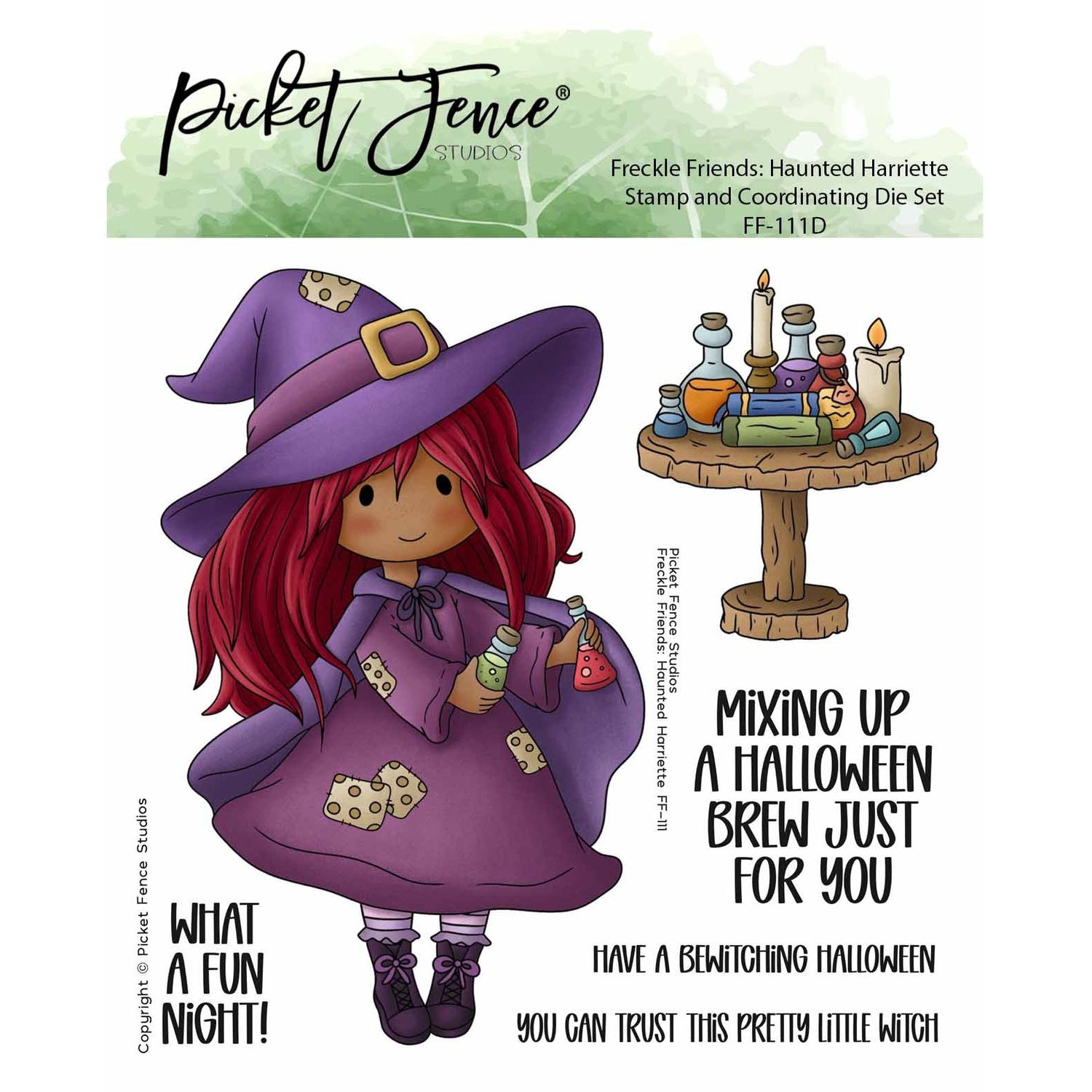 Colored Image Sheet - Freckle Friends: Haunted Harriette (Darker Skin and Pink Hair)