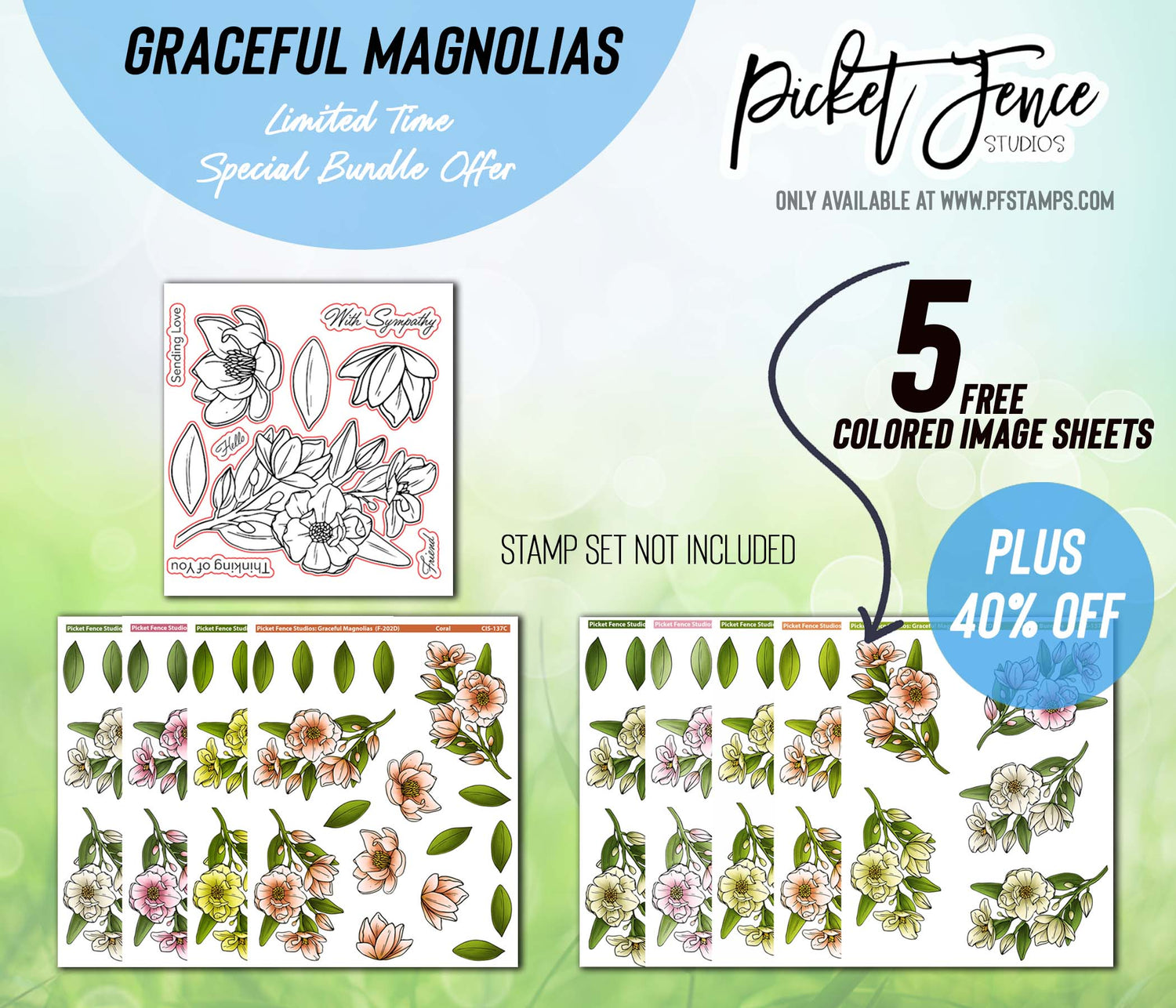 Graceful Magnolias Coordinating Die Lite Bundle with Colored Image Sheets