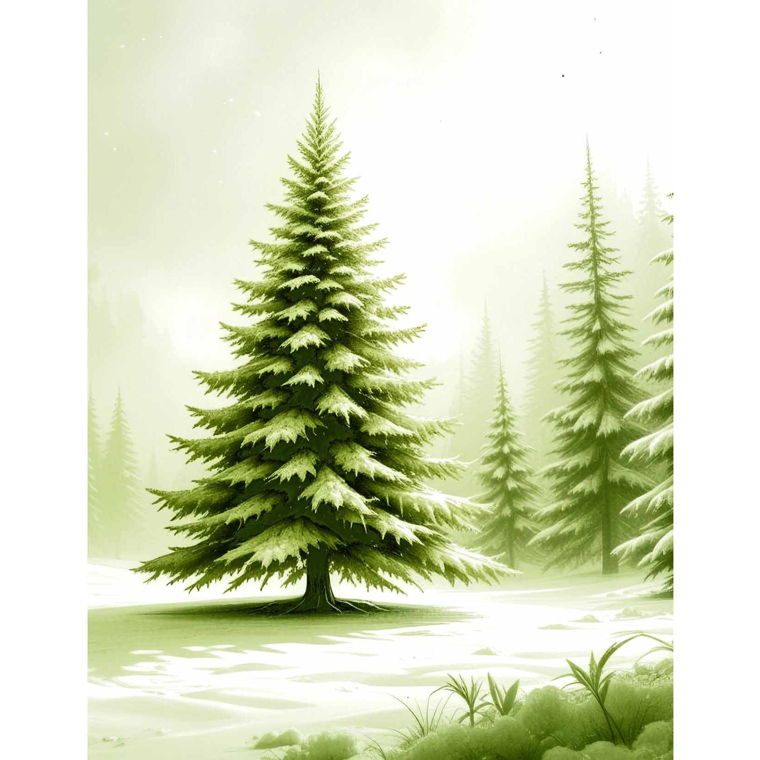 Fabulously Glossy A2 Card Fronts - Frozen Watercolor Forest - Olive