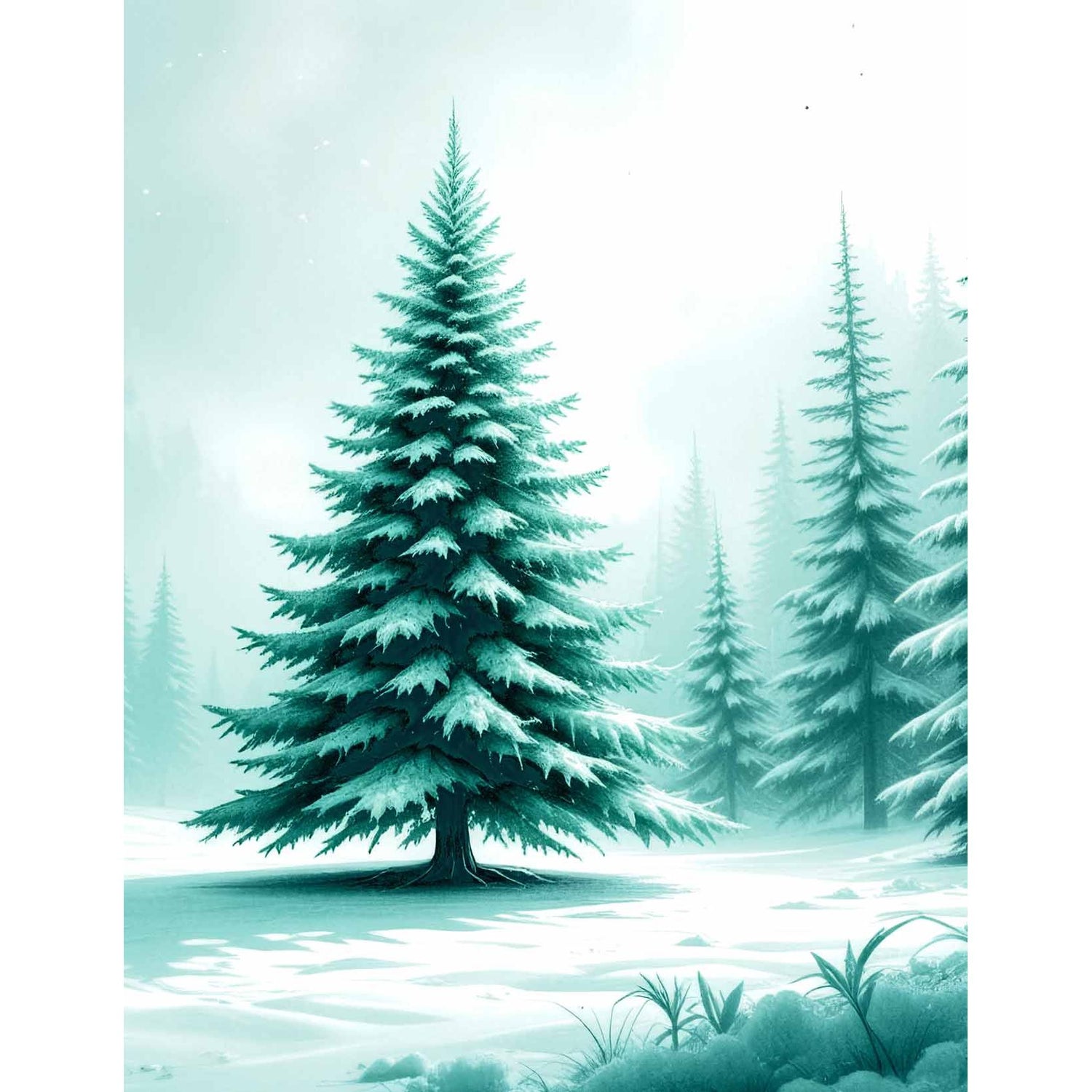 Fabulously Glossy A2 Card Fronts - Frozen Watercolor Forest - Teal