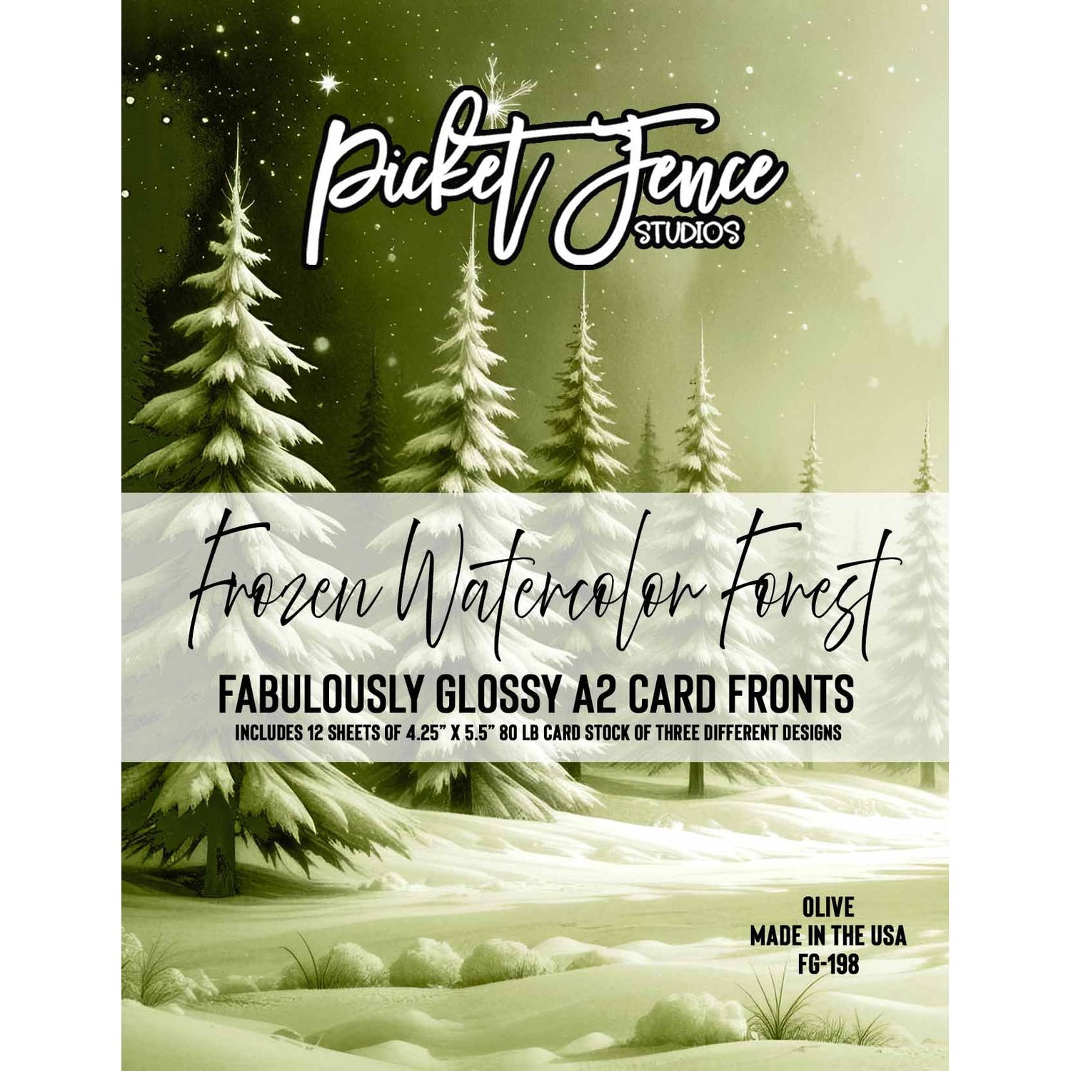 Fabulously Glossy A2 Card Fronts - Frozen Watercolor Forest - Olive