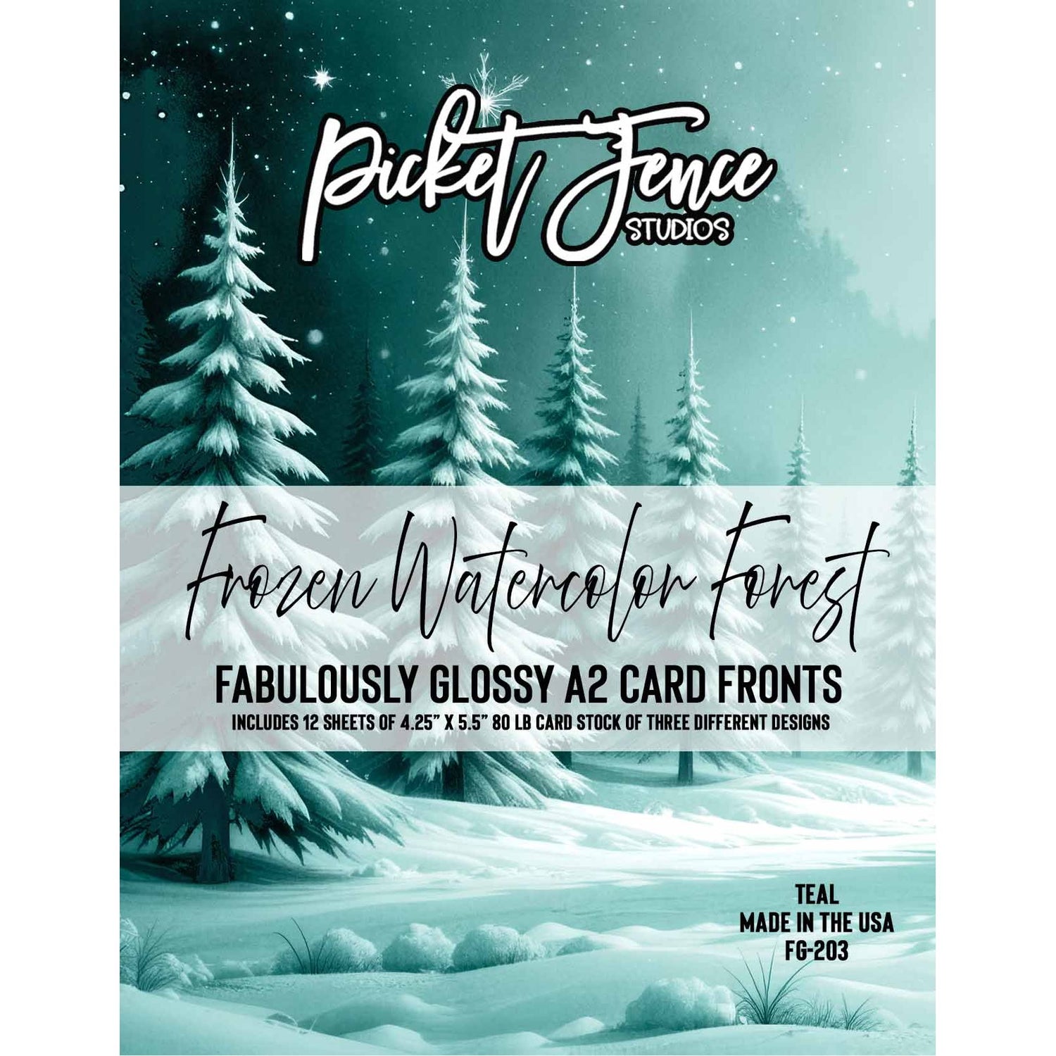 Fabulously Glossy A2 Card Fronts - Frozen Watercolor Forest - Teal