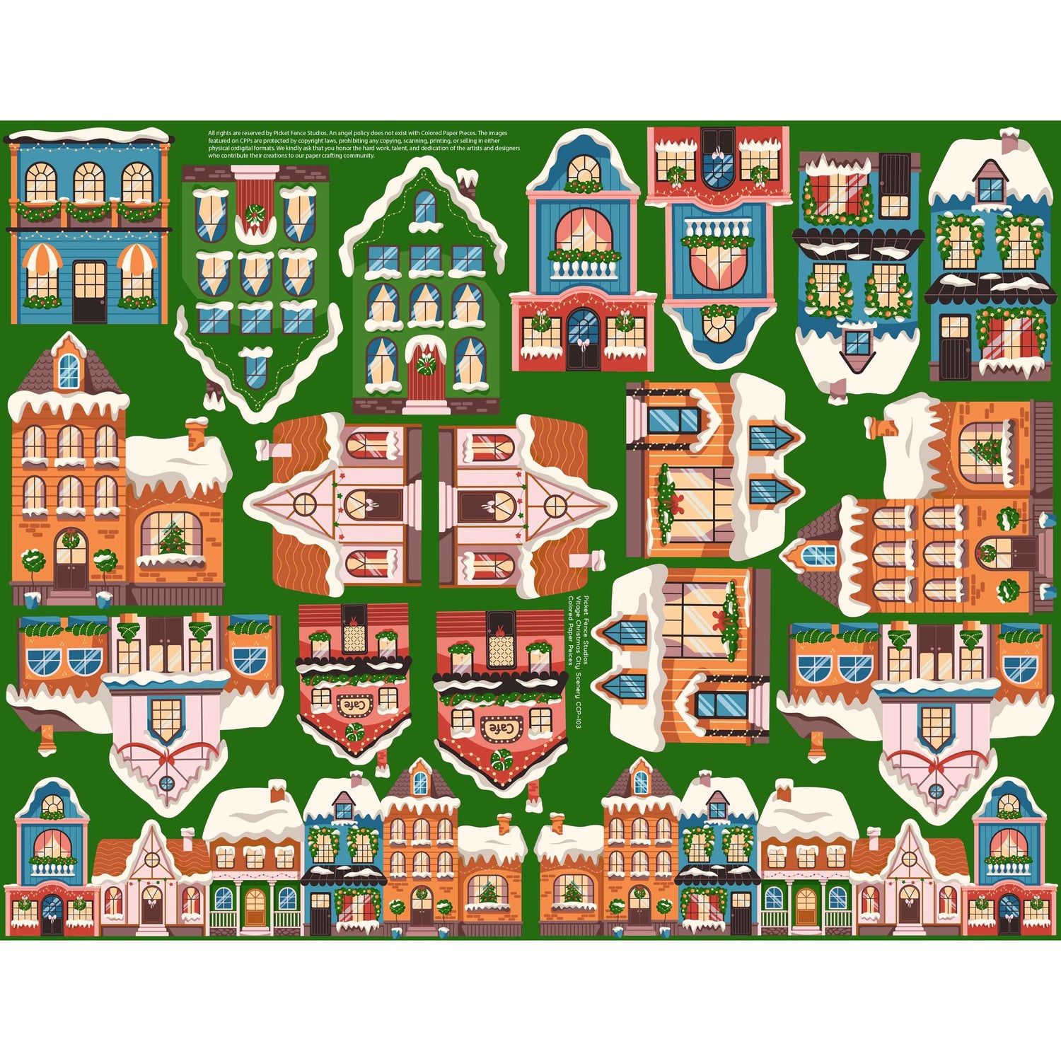 Colored Paper Pieces - Vintage Christmas City Scenery - 40% Off