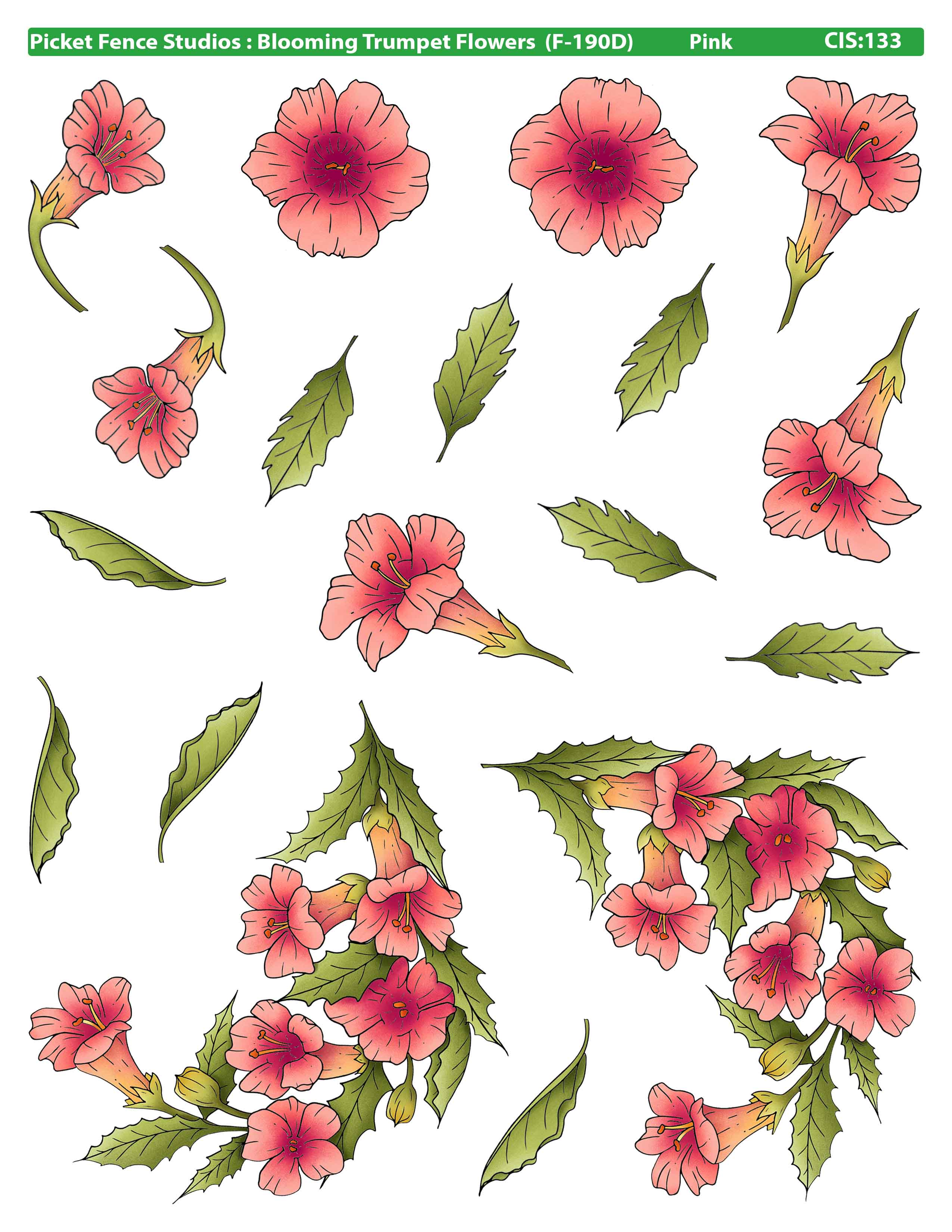 Colored Image Sheet - Blooming Trumpets: Pink – Picket Fence Studios