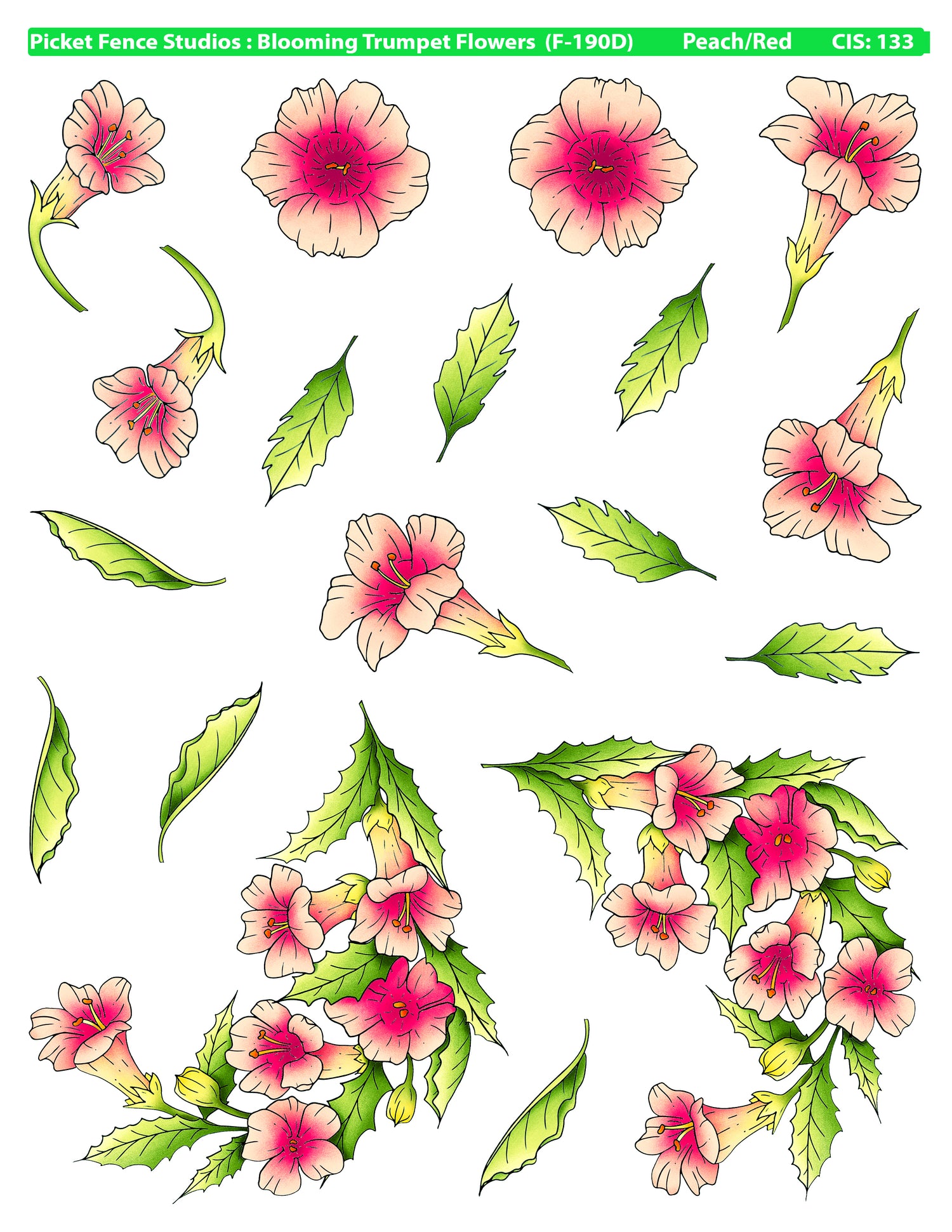 Colored Image Sheet - Blooming Trumpets: Red