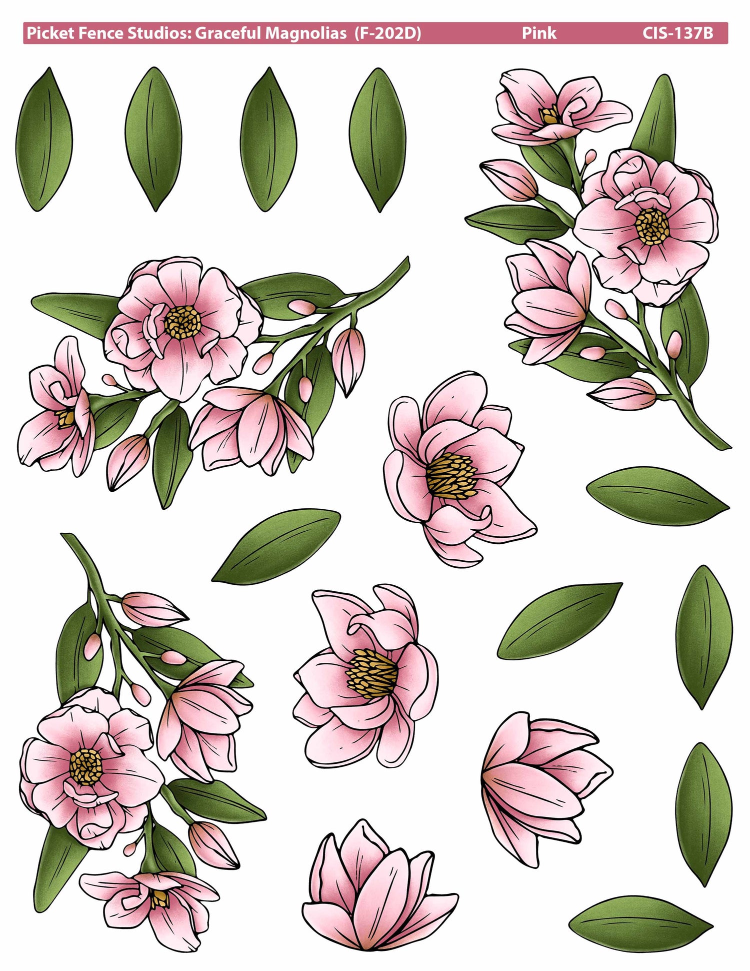 Graceful Magnolias Colored Image Sheet B: Pinks