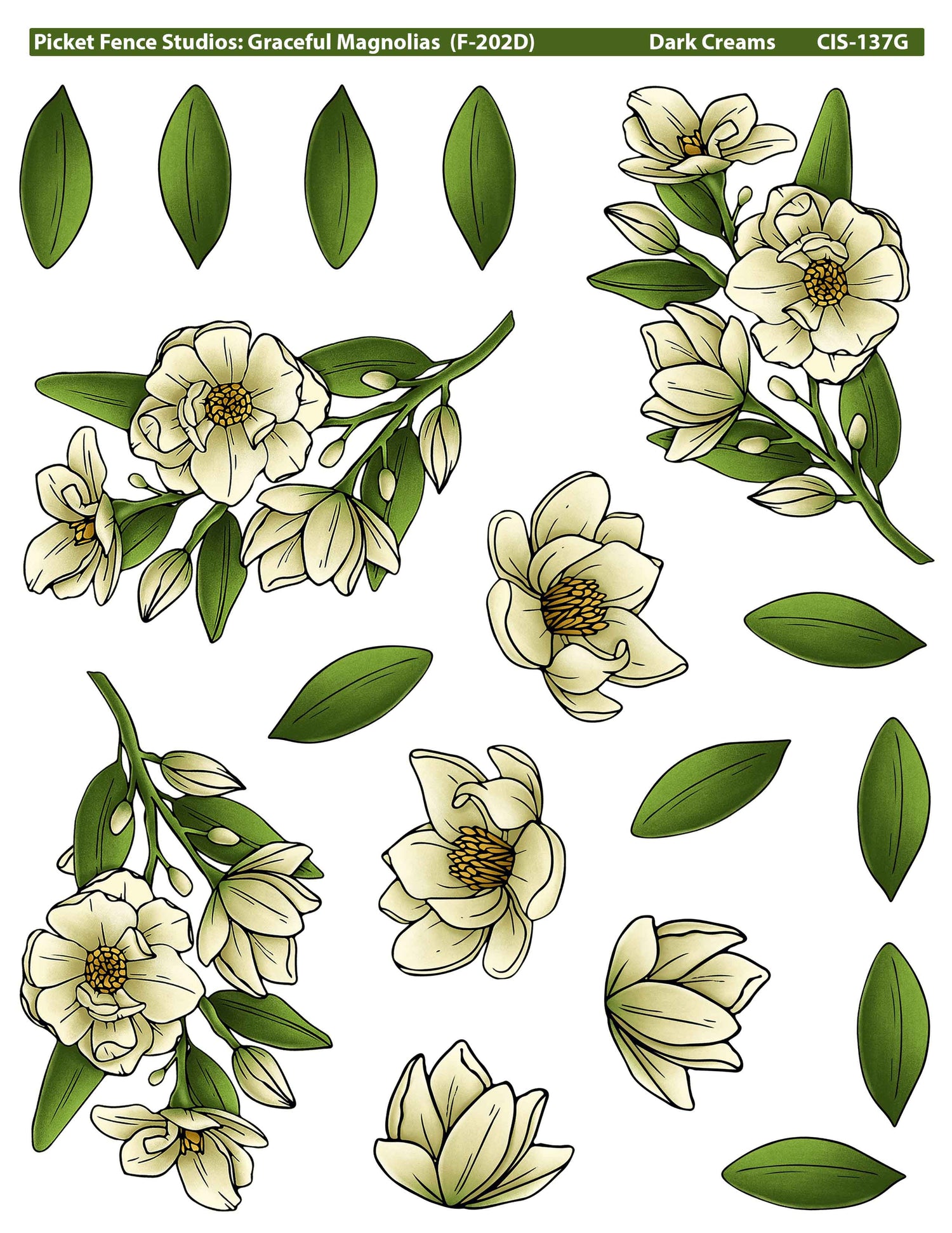 Graceful Magnolias Colored Image Sheets A-H: All Color Ways