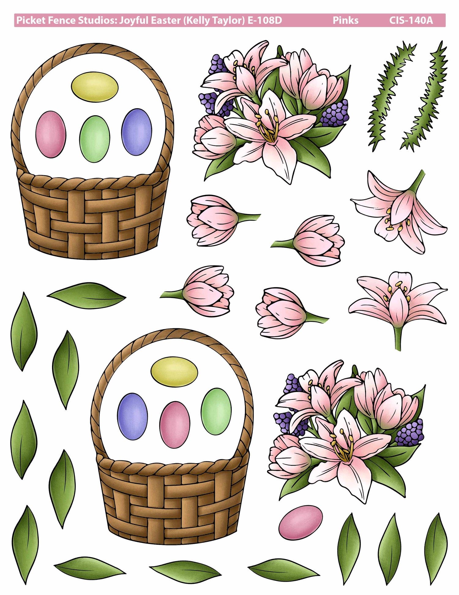 Joyful Easter Colored Image Sheets A: Pinks