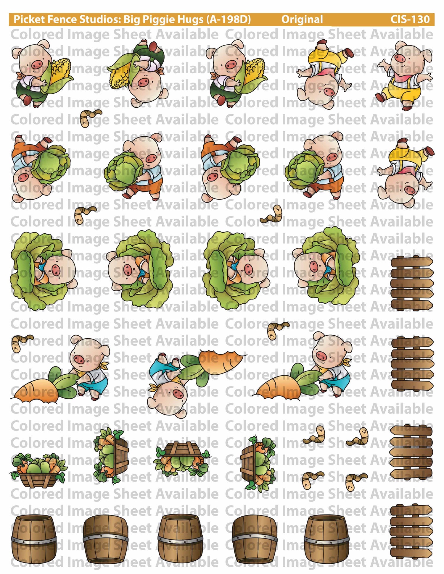 Colored Image Sheet: Big Piggie Hugs in Reversed Orientation