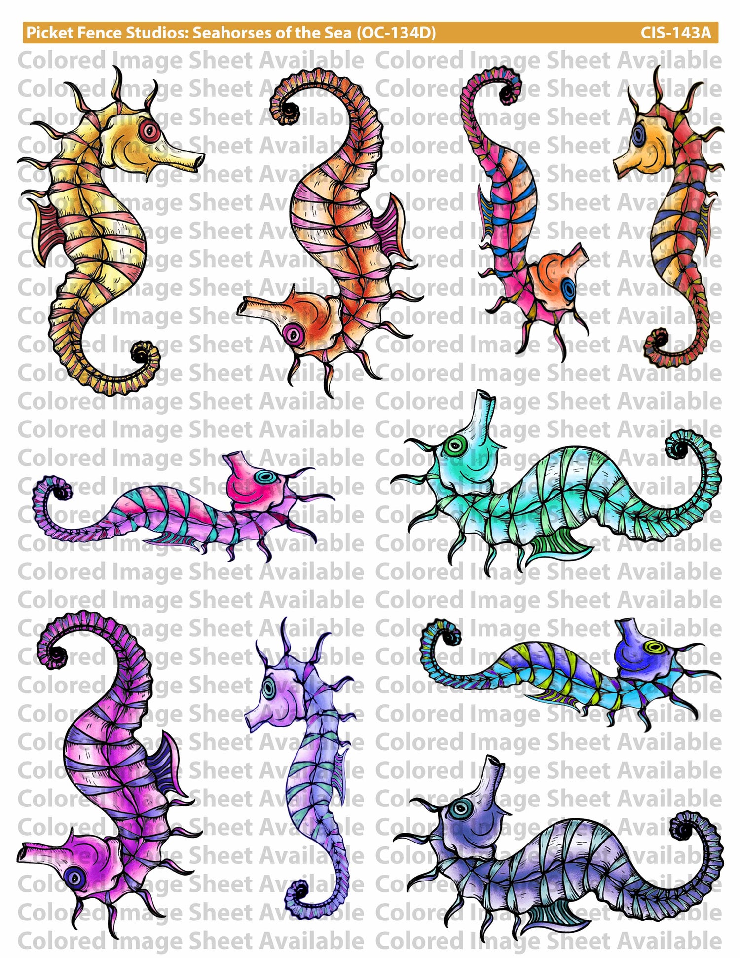 Colored Image Sheet: Seahorses of the Sea A in Reversed Orientation