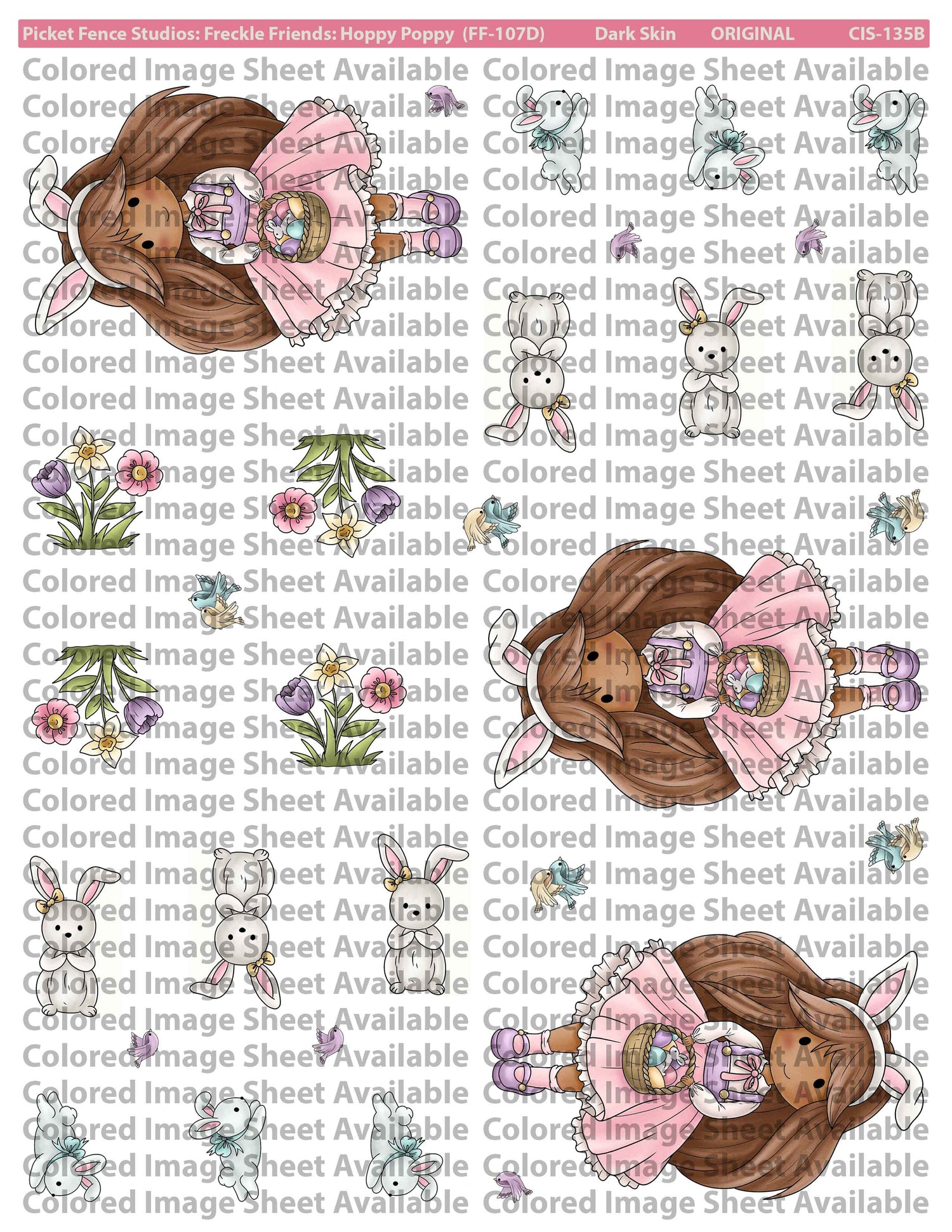 Colored Image Sheet - Freckle Friends: Hoppy Poppy  (Dark Skin and Reversed Orientation)