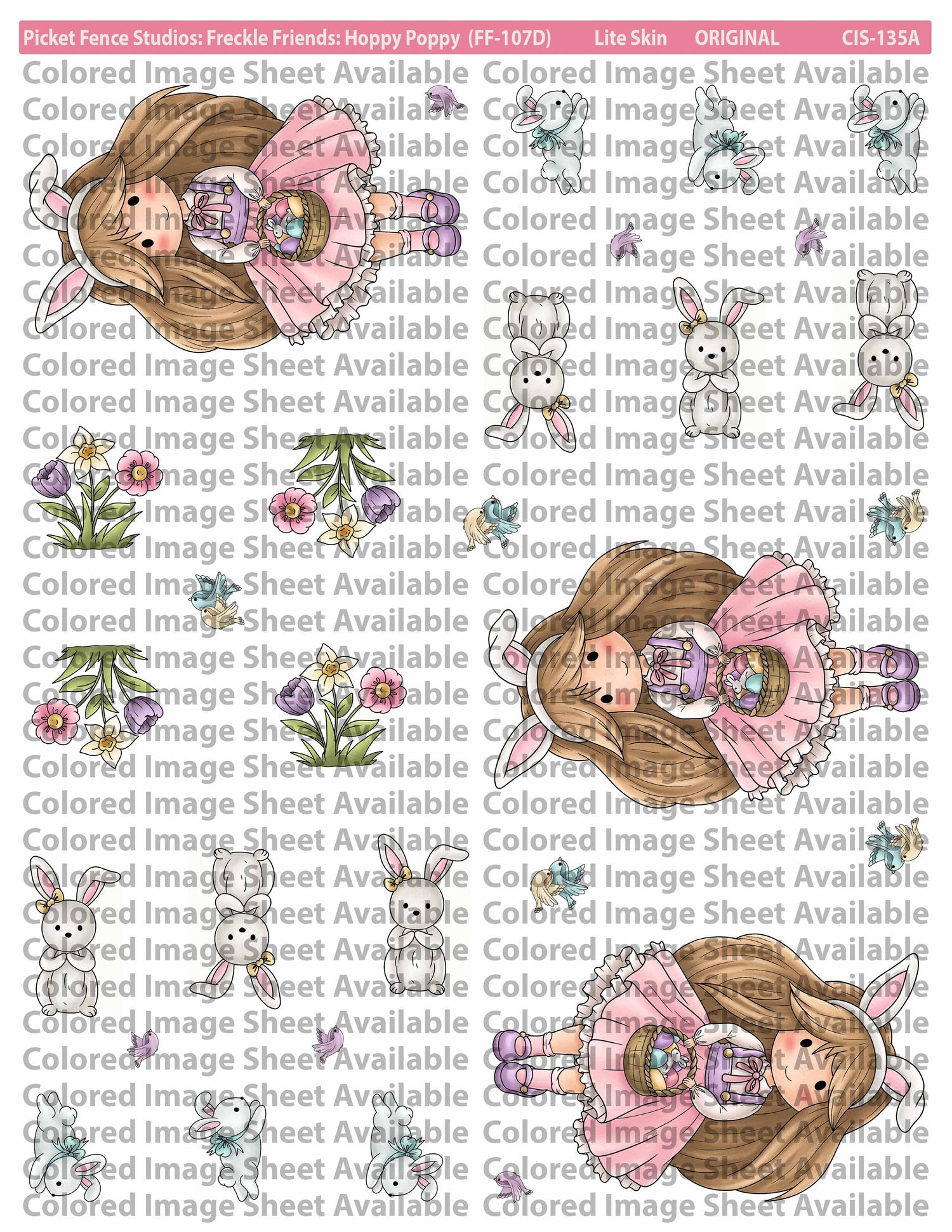 Colored Image Sheet - Freckle Friends: Hoppy Poppy  (Lite Skin and Reversed Orientation)
