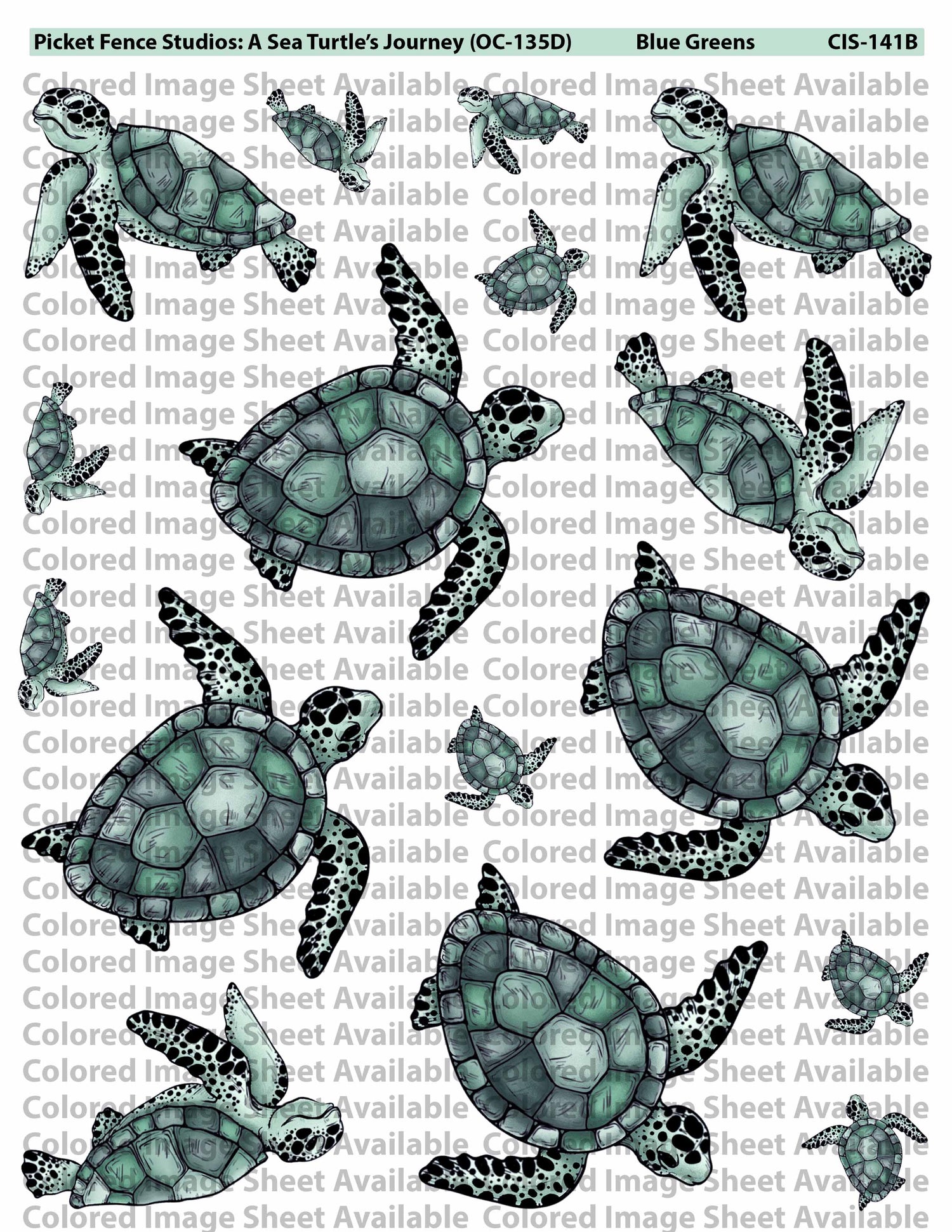 Colored Image Sheet A Sea Turtle’s Journey B (Reversed Orientation-Blue/Greens)