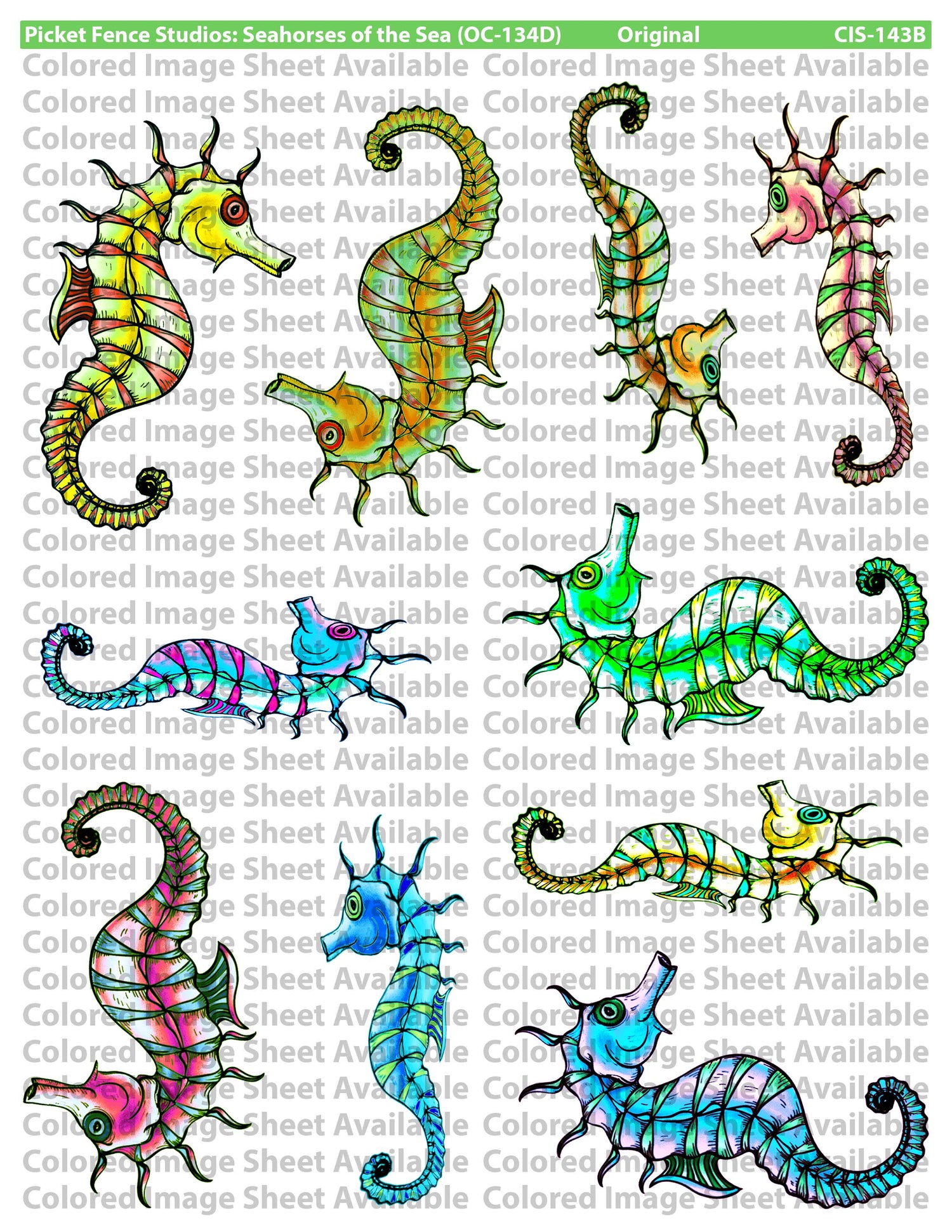 Colored Image Sheet: Seahorses of the Sea B in Reversed Orientation