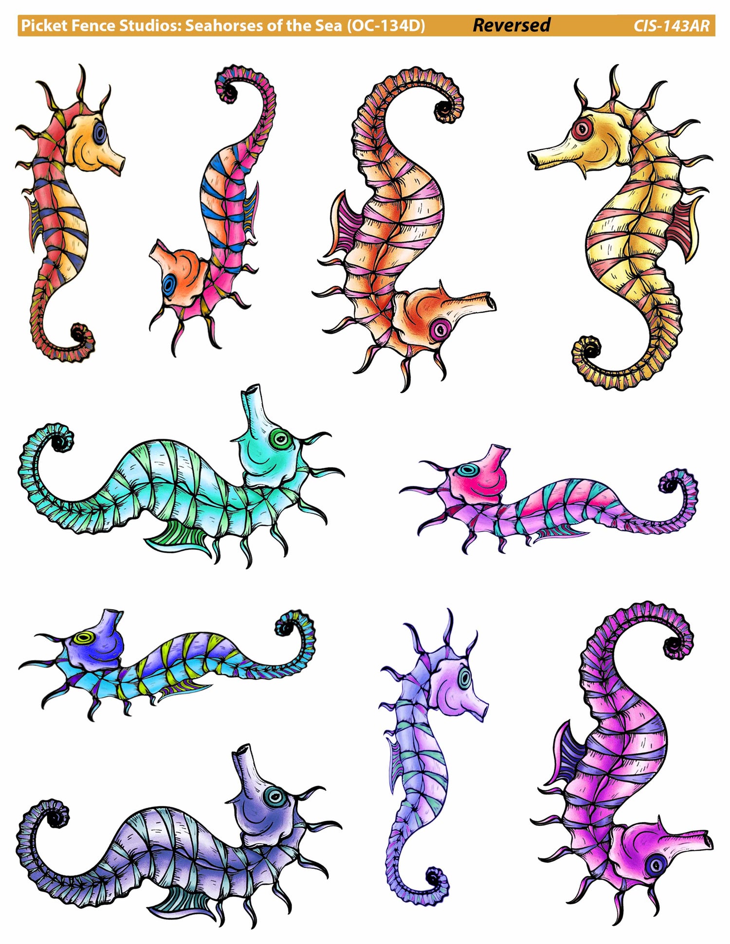 Colored Image Sheet: Seahorses of the Sea A in Reversed Orientation