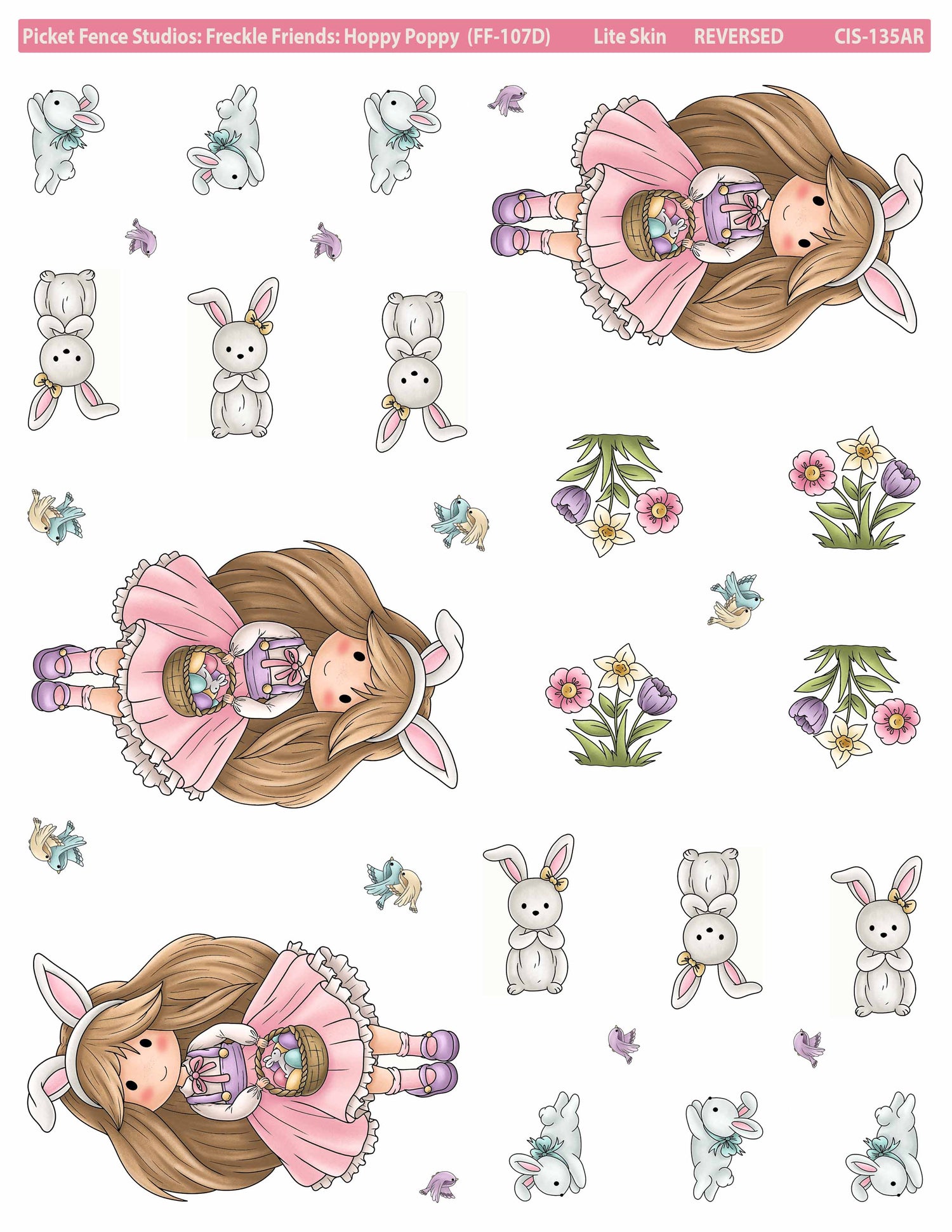 Colored Image Sheet - Freckle Friends: Hoppy Poppy  (Lite Skin and Reversed Orientation)