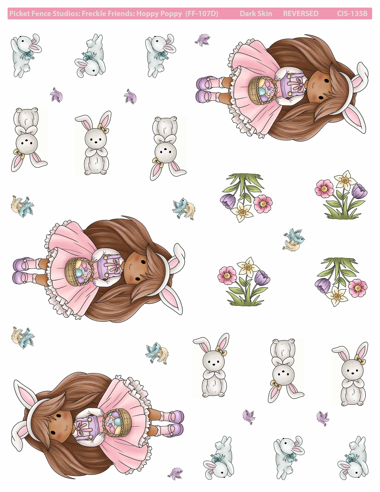 Colored Image Sheet - Freckle Friends: Hoppy Poppy  (Dark Skin and Reversed Orientation)