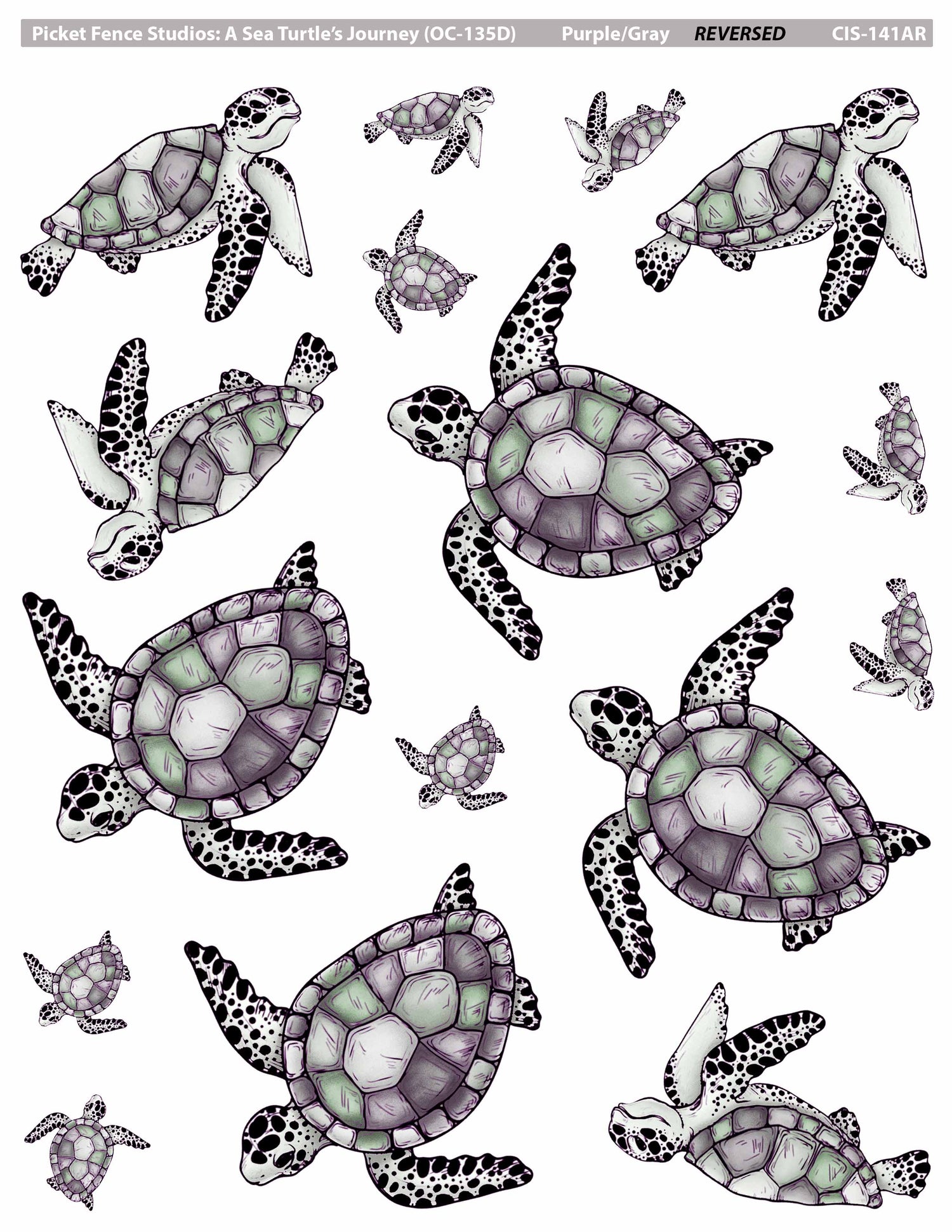 Colored Image Sheet: A Sea Turtle’s Journey (Reversed Orientation-Grays/Purples)