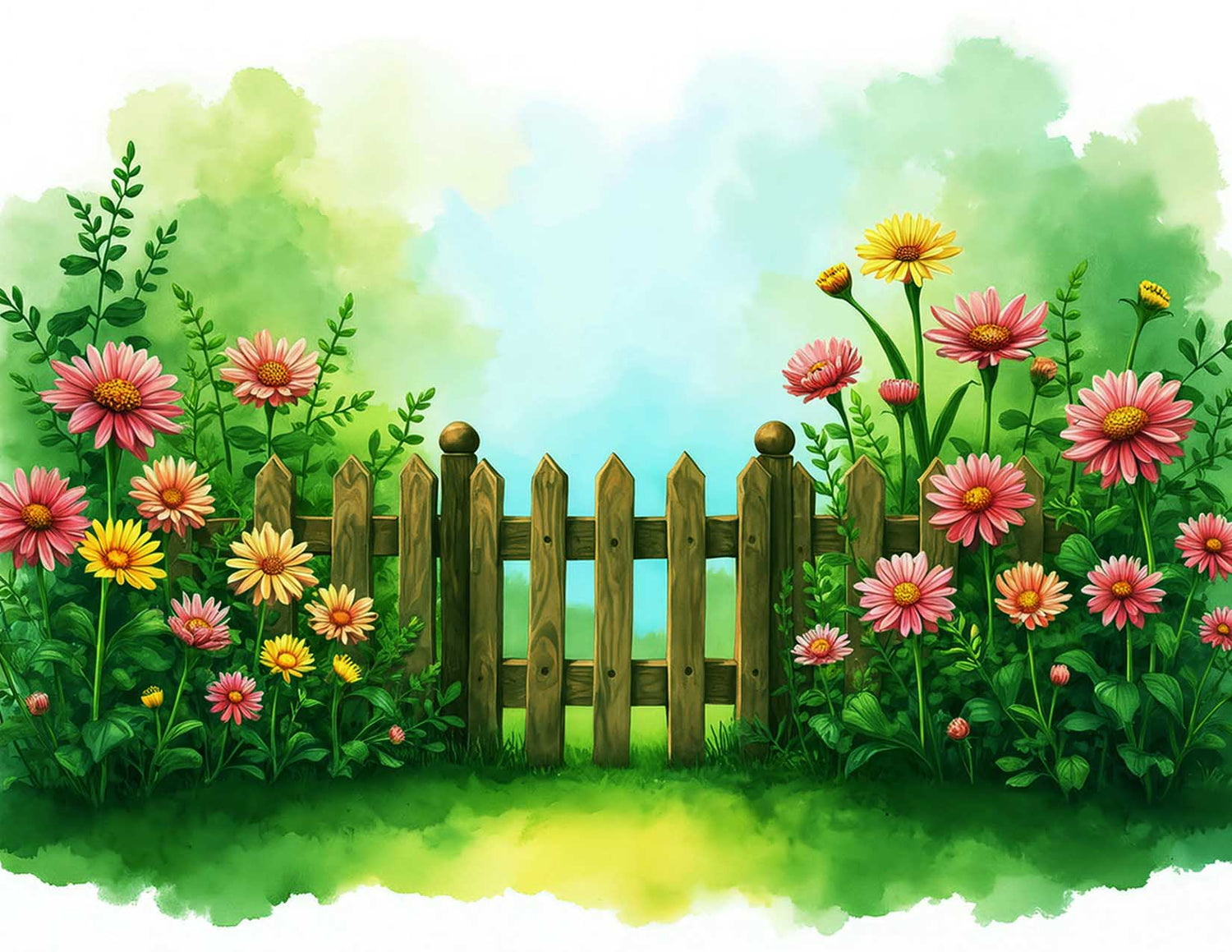 Fabulously A2 Glossy Card Fronts: Watercolor Picket Fence Scenery (A2)