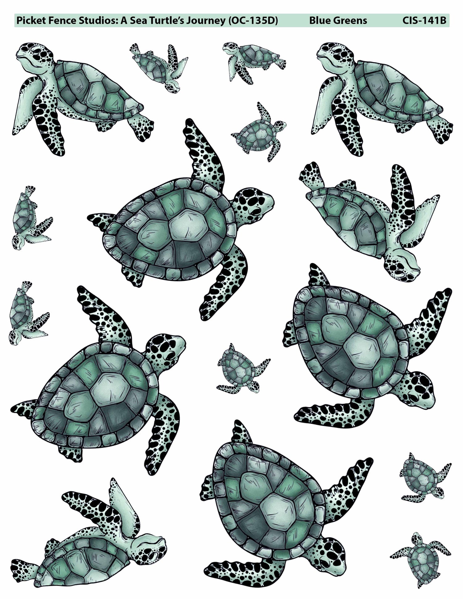 Colored Image Sheet: A Sea Turtle’s Journey (Original Orientation-Blue/Greens)