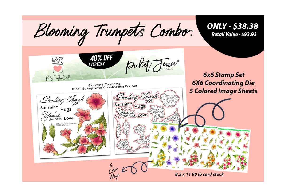 Blooming Trumpet Flowers with Coordinating Die with 5 Colored Image Sheets (Kelly Taylor)