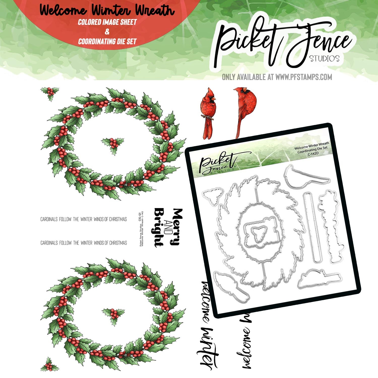 Welcome Winter Wreath Colored Image Sheet and Coordinating Die Set