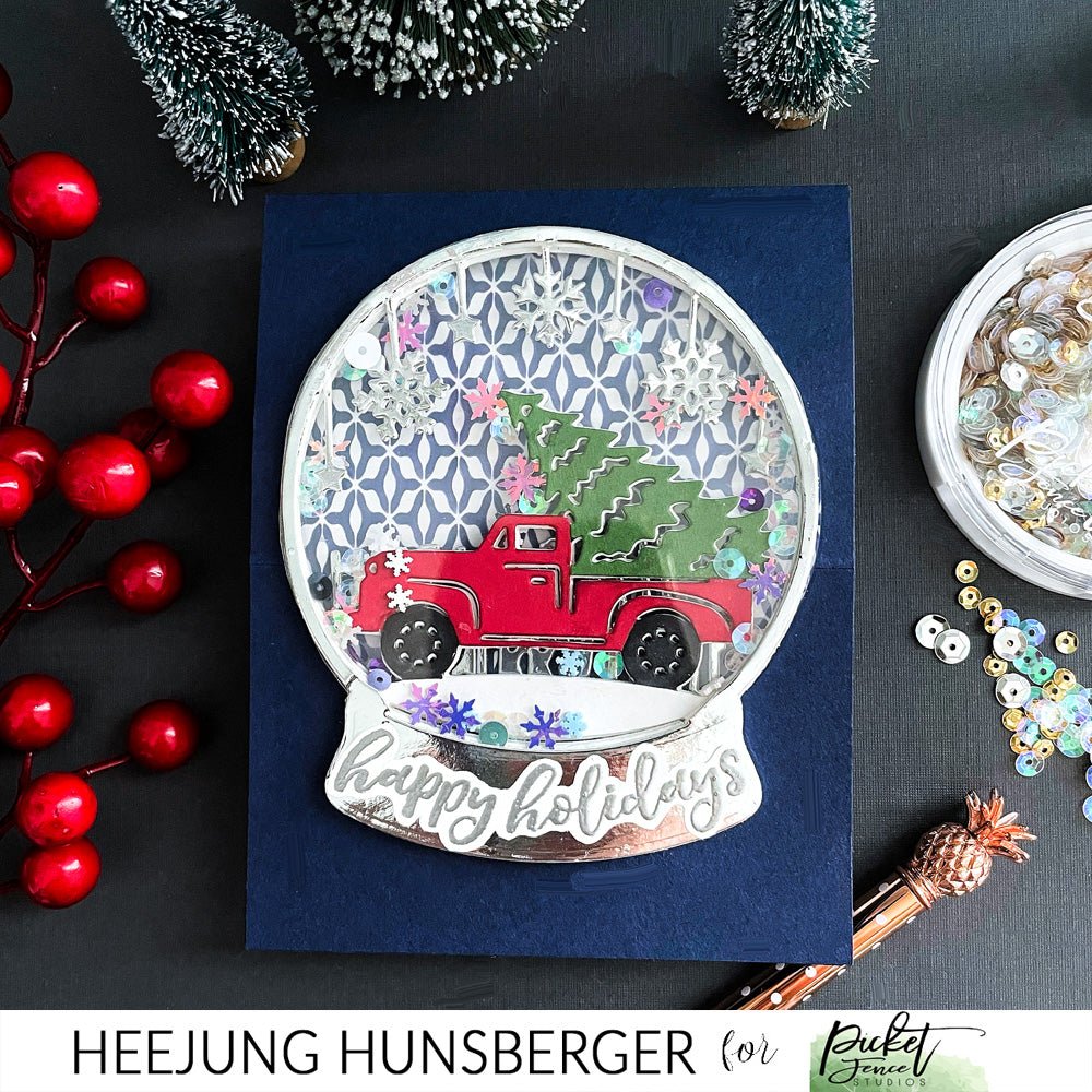 Christmas Tree Farm Delivery Snow Globe Die - Picket Fence Studios