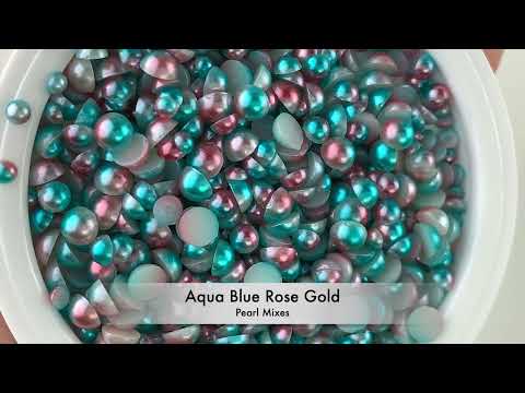 Flatback Pearls - Aqua Blue & Rose Gold