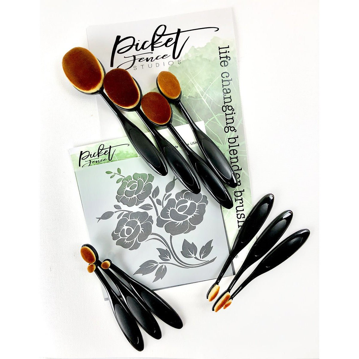 "Life Changing" Blender Brush Set + 6x6 Bonus Stencil - Picket Fence Studios