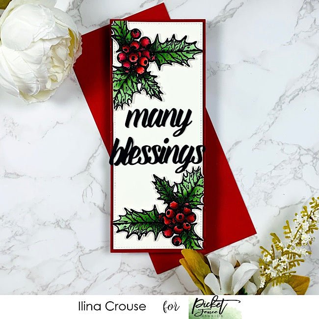 Slim Line Oversized Many Blessings Word Die - Picket Fence Studios