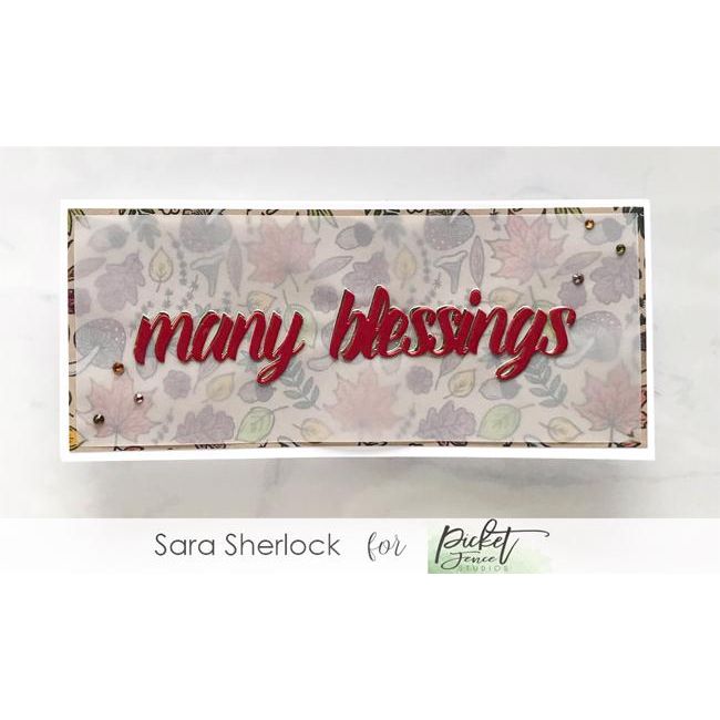 Slim Line Oversized Many Blessings Word Die - Picket Fence Studios