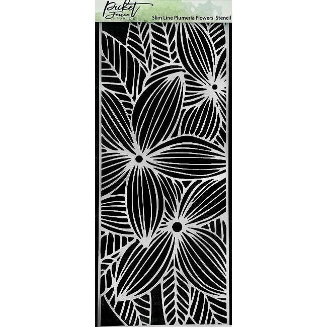 Slim Line Plumeria Flowers Stencil - Picket Fence Studios