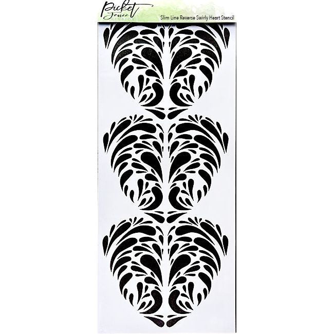 Slim Line Reverse Swirly Heart Stencil - Picket Fence Studios