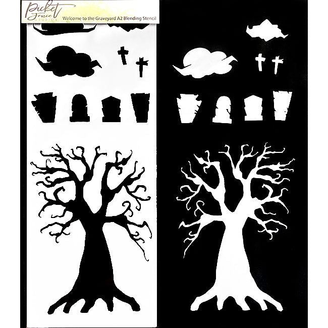 Welcome to the Graveyard A2 Blending Stencil - Picket Fence Studios